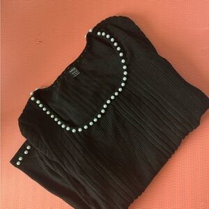 Black Business Casual Blouse with Pearl Collar